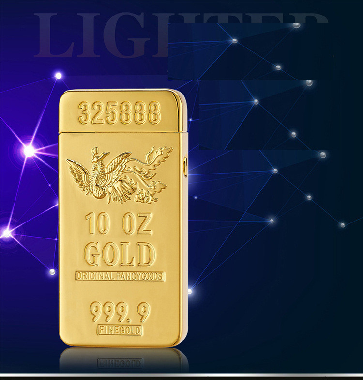 Gold Bar Design USB Rechargeable Lighter Double Arc Pulse Metal Electronic Lighter detail 8