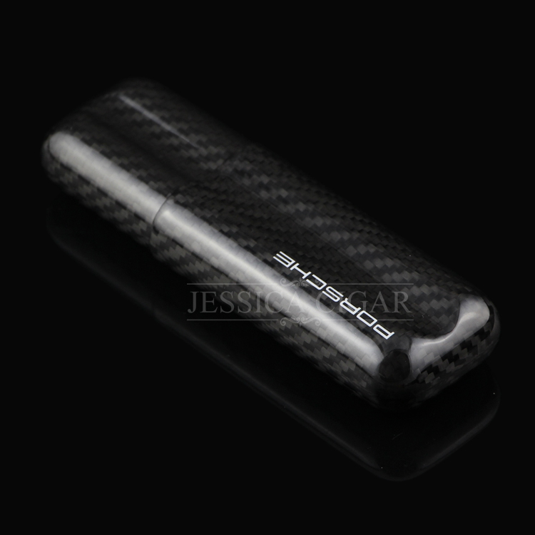 Black Carbon Fiber Gloss Cigar Case Mini Portable Travel Cigar Humidor Gift Box