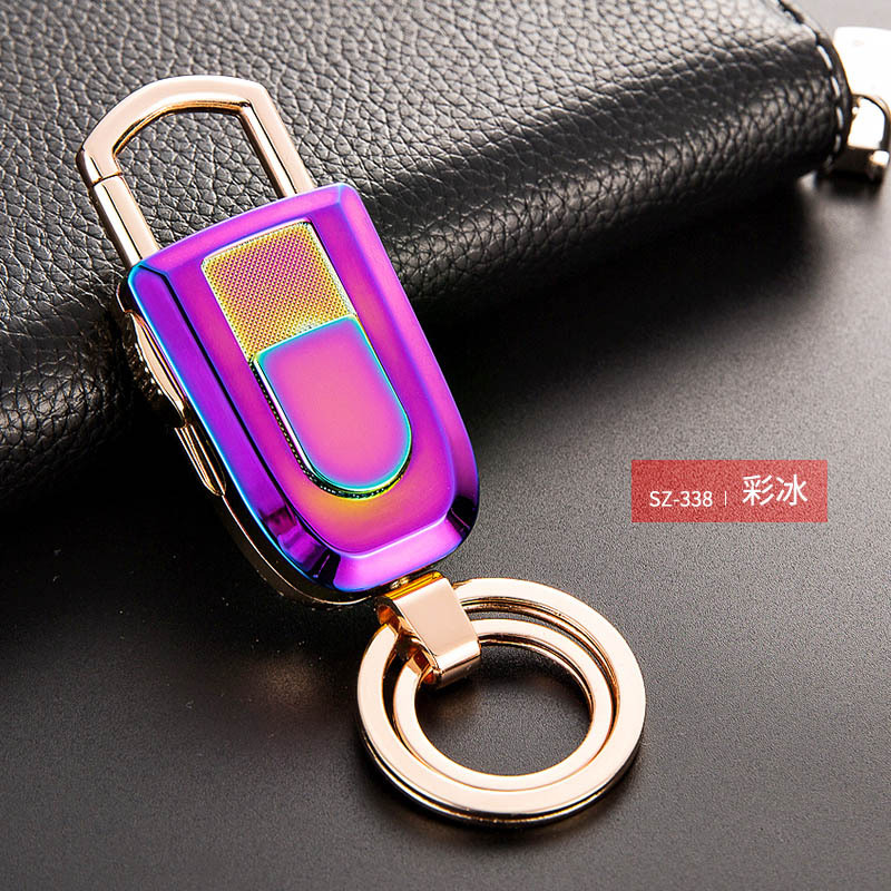 Rechargeable Usb Key Hang Electronic Lighter with Lamp - Purple