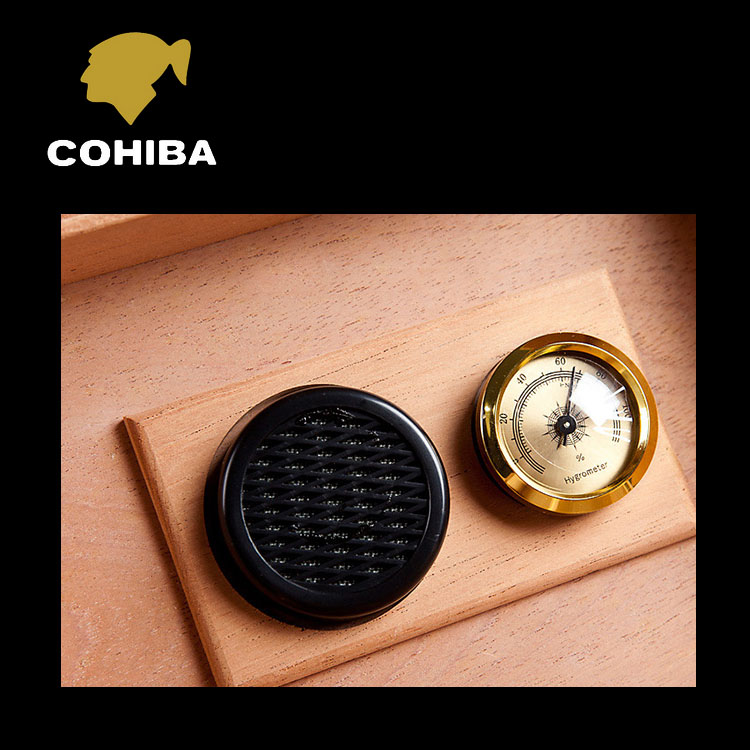Black Carbon Fiber Cedar Wood Humidor Mini Box with Hygrometer Humidifier for Cuban Cigar Storage
