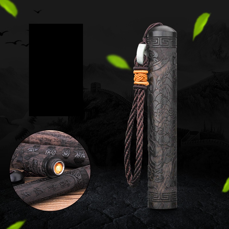 USB Charging Retro Wood Carving Folding Lighter detail 8