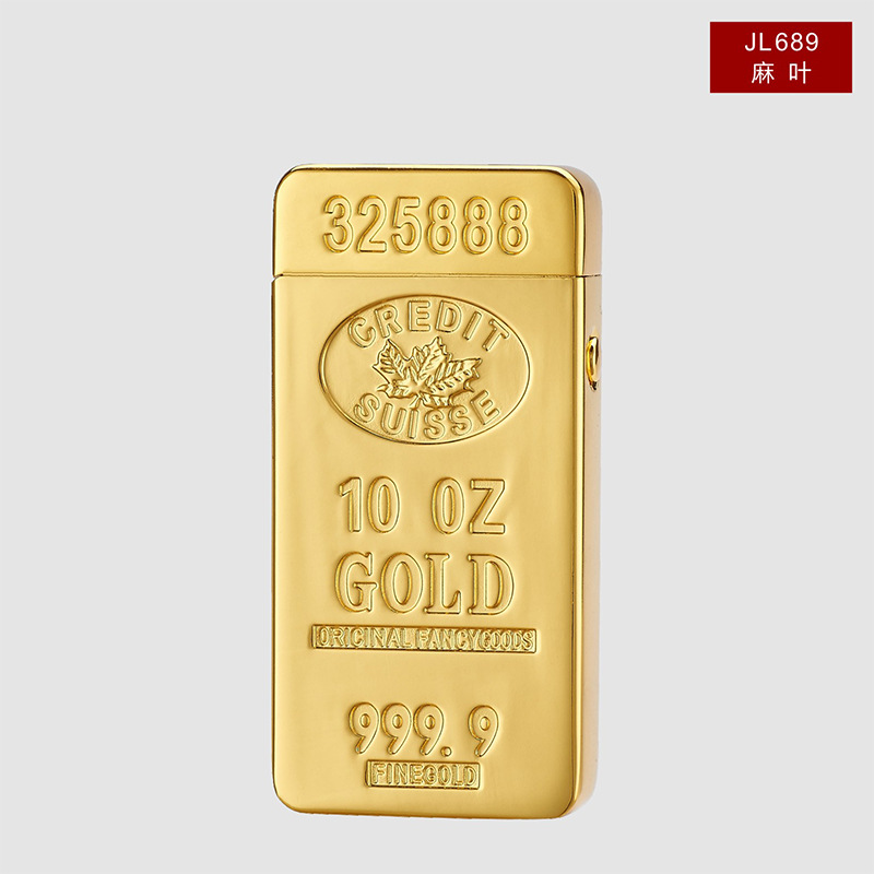 Gold Bar Design USB Rechargeable Lighter Double Arc Pulse Metal Electronic Lighter - Leaf