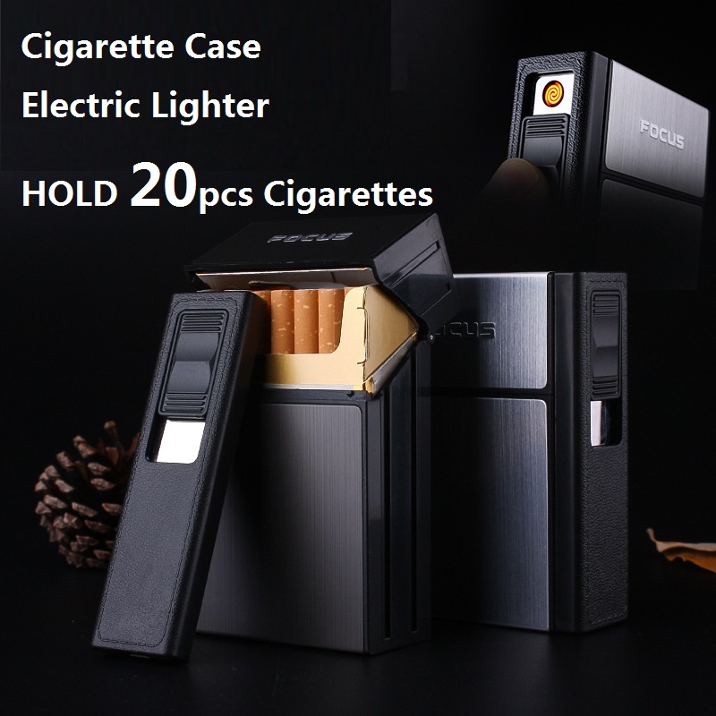 Cigarette Holder Case for Men 20 Piece with Detachable USB Rechargeable Windproof Lighter