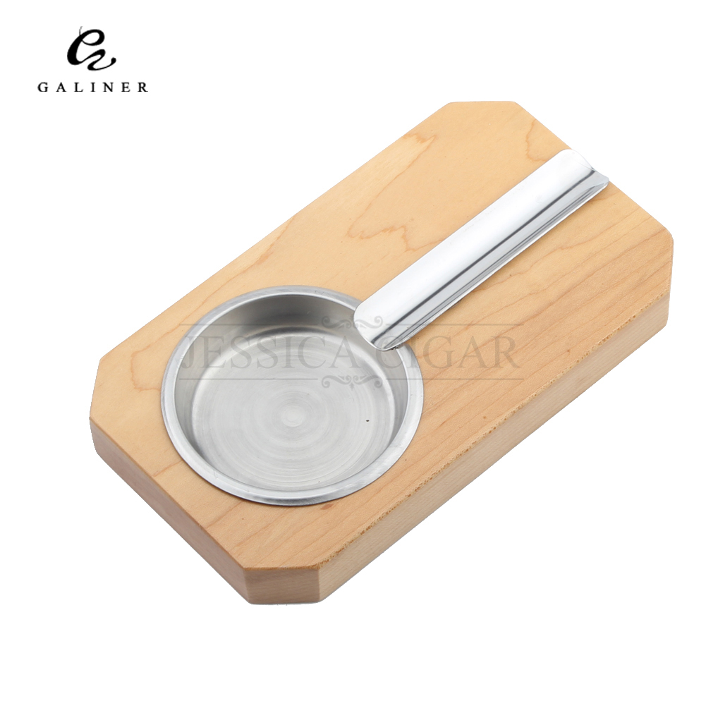 Portable GALINER Pocket Wooden Cigar Ashtray Single Holder Metal Outdoor Car Use