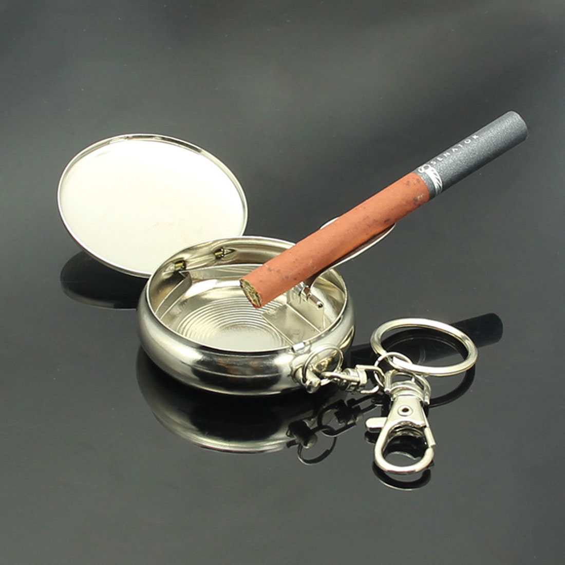 Portable Stainless Steel Pocket Ashtray Outdoors Round Cigarette Keychain