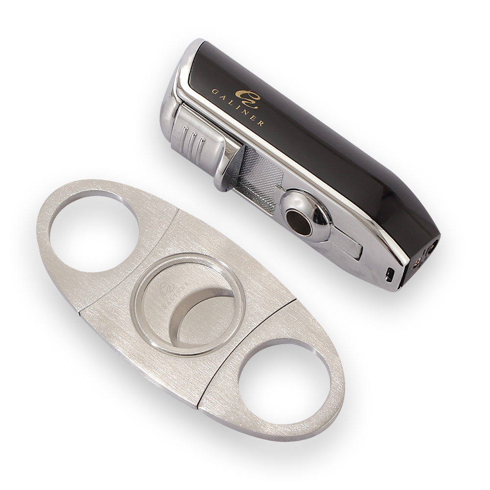 Galiner 3 Torch Lighter with Punch and Metal Sharp Guillotine Cutter - Black