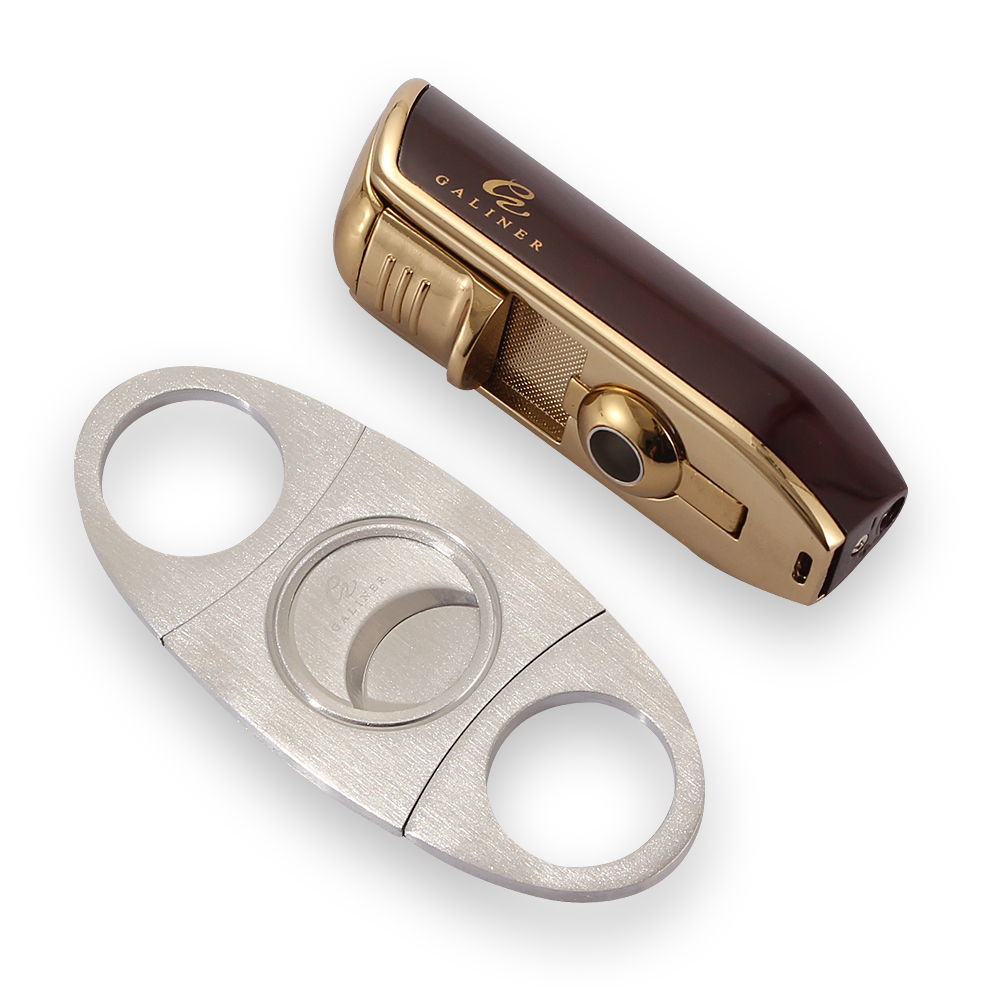 Galiner 3 Torch Lighter with Punch and Metal Sharp Guillotine Cutter - Brown