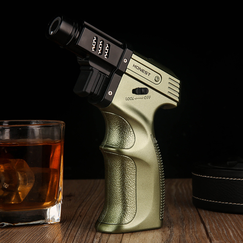 Windproof Jet Flame Torch Lighter Inflatable for Outdoor Camping BBQ - green 1