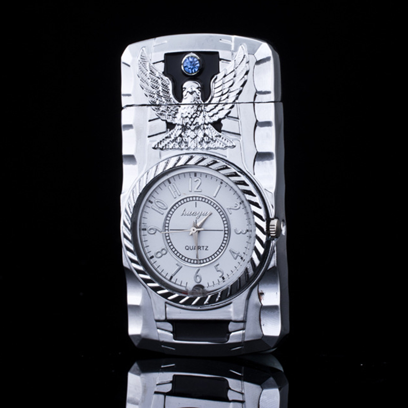 Gold Watch Style Jet Torch Turbo Gas Lighter Luxurious Design - Eagle Silver