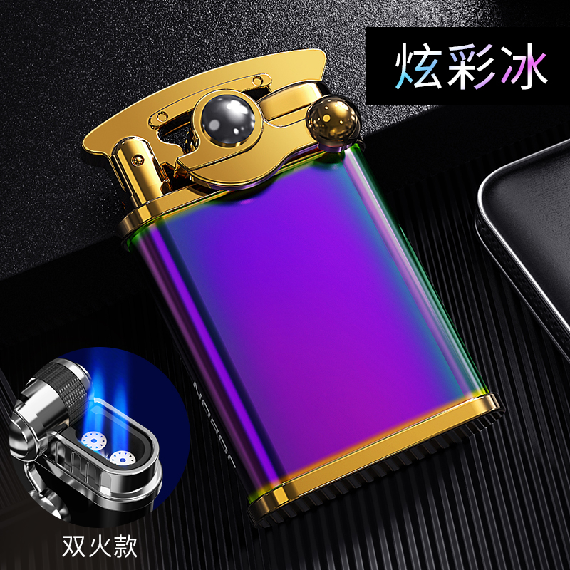 Jobon Mini Double Torch Jet Lighter Windproof Blue Flame Metal Portable - rainbow