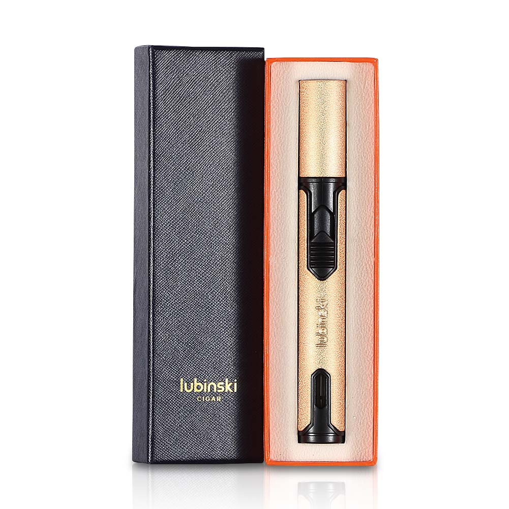LUBINSKI Windproof Portable Lighter Blue Flame Butane Jet - Gold