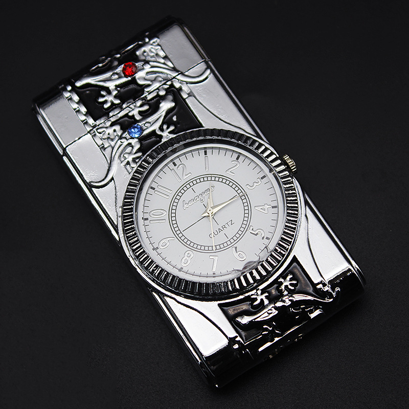 Gold Watch Style Jet Torch Turbo Gas Lighter Luxurious Design - Gecko Silver