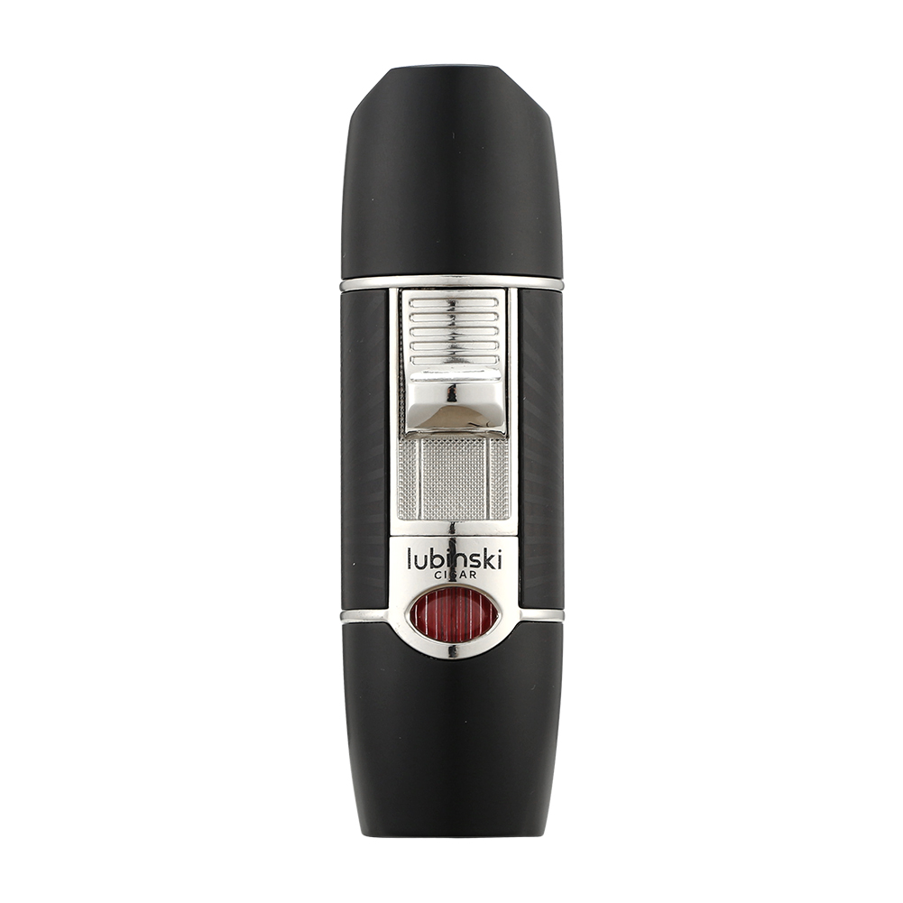 Lubinski Metal Stripe Lighter with Drill Punch Butane Jet Flame Windproof - Black