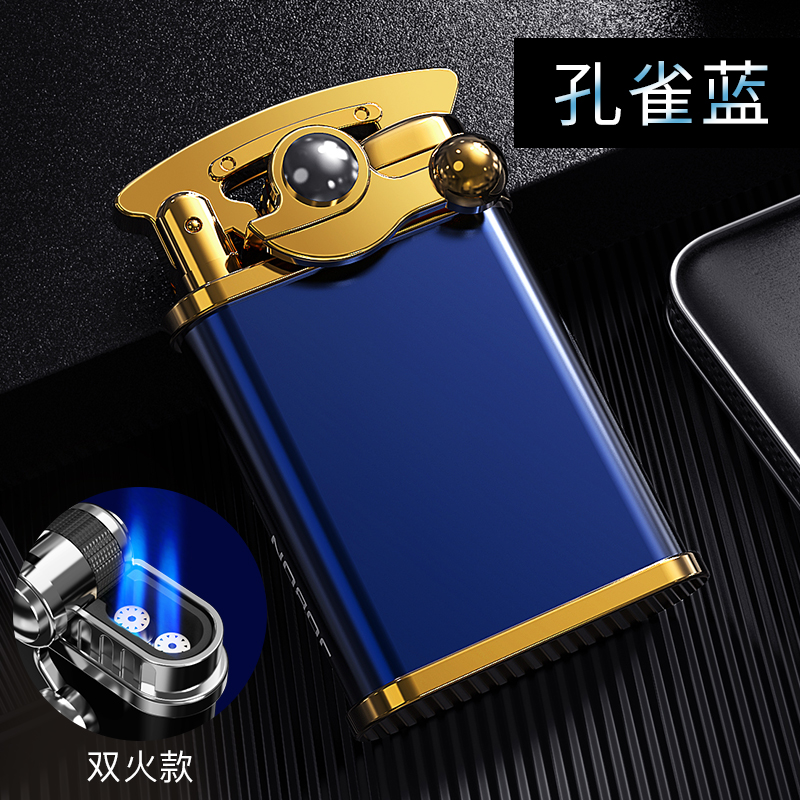Jobon Mini Double Torch Jet Lighter Windproof Blue Flame Metal Portable - blue