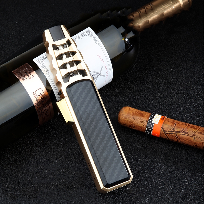 Windproof Jet Flame Torch Lighter Inflatable for Outdoor Camping BBQ - golden 2