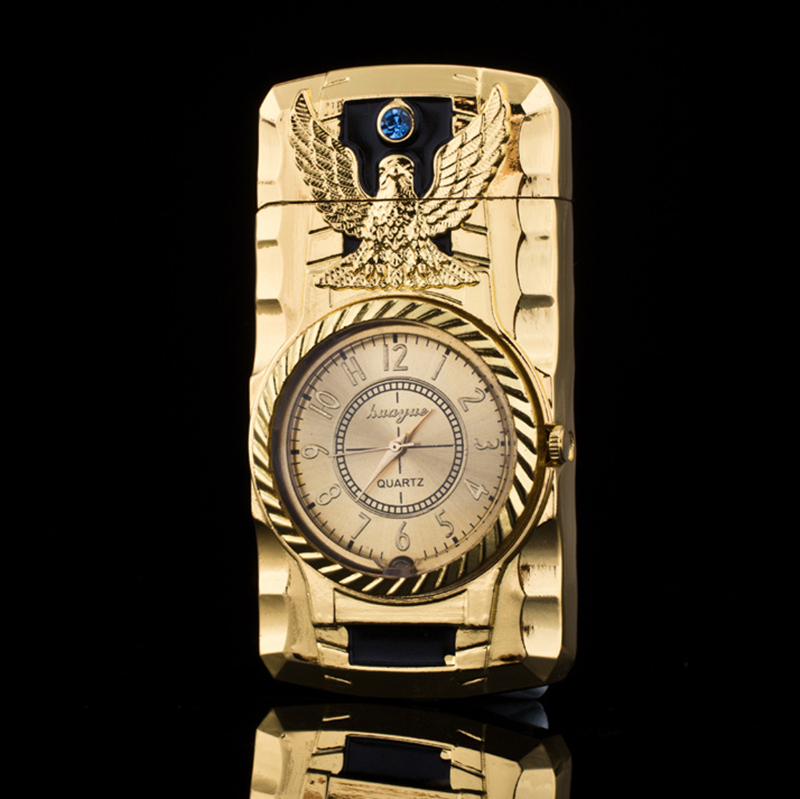 Gold Watch Style Jet Torch Turbo Gas Lighter Luxurious Design - Eagle Gold
