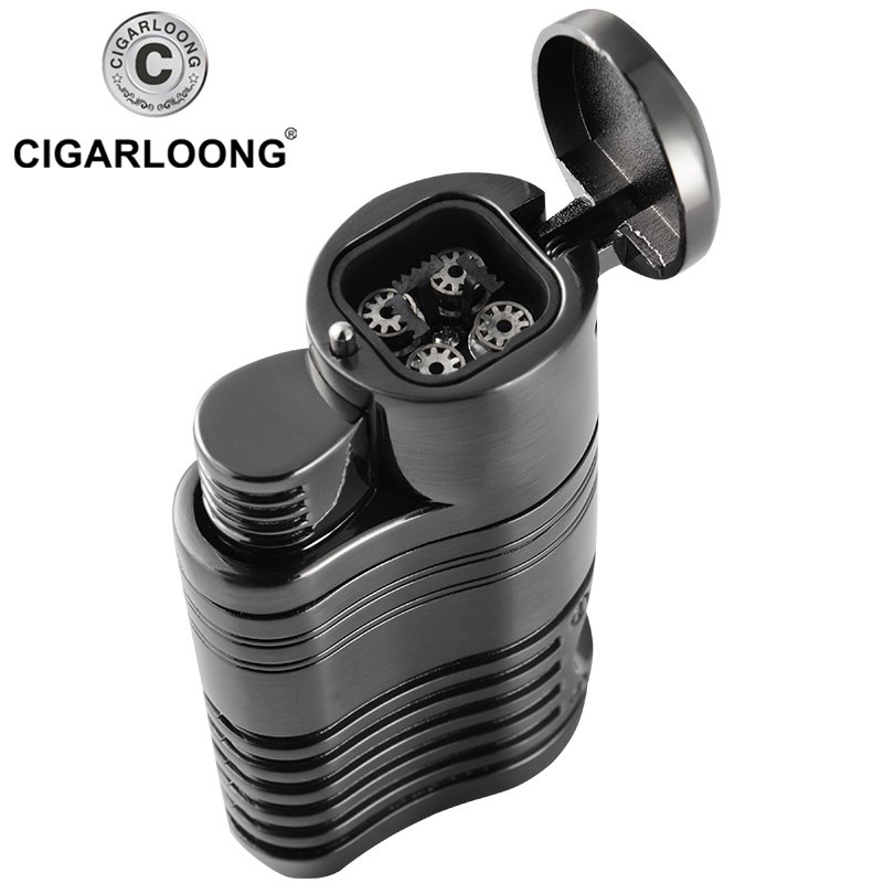 Windproof 4 Flame Cigar Lighter with Built-in Cigar Punch Stainless Steel 2 Blades Cigars Cutter Gift Set TZ-61 COHIBA Windproof 4 Flame Cigar Lighter with Built-in Cigar Punch Stainless Steel 2 Blades Cigars Cutter Gift Set TZ-61