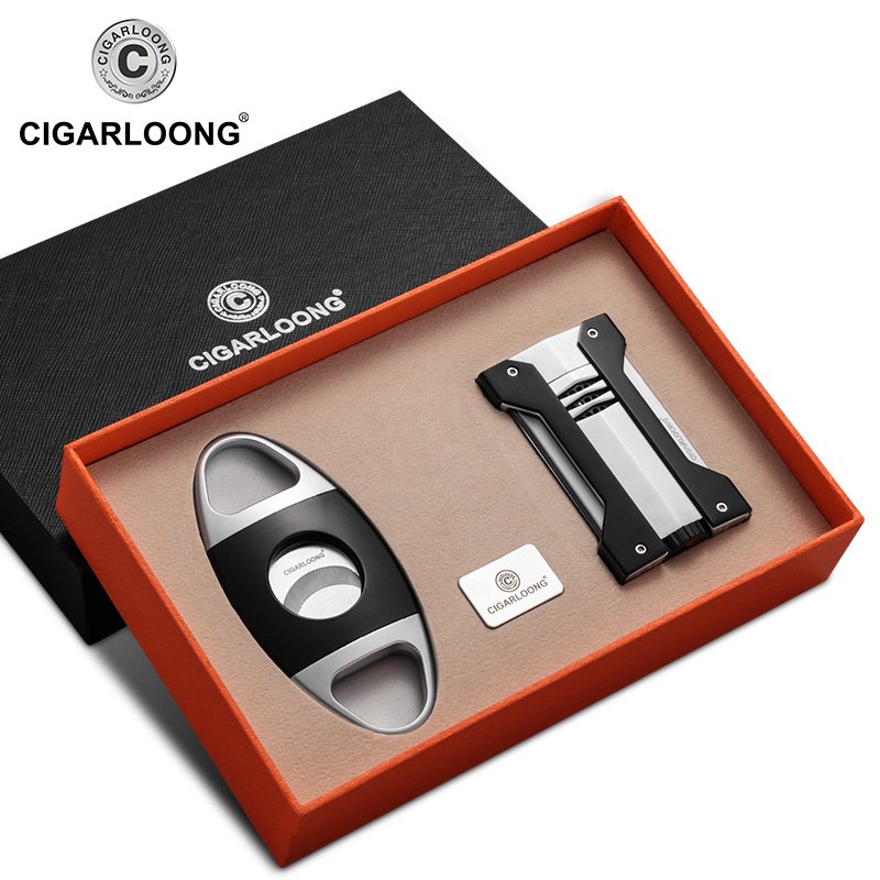 CIGARLOONG Cigar Lighters 2pcs Set With Cigar knife Krupp Stainless Steel Gift Boxed CIGARLOONG Cigar Lighters 2pcs Set With Cigar knife Krupp Stainless Steel Gift Boxed