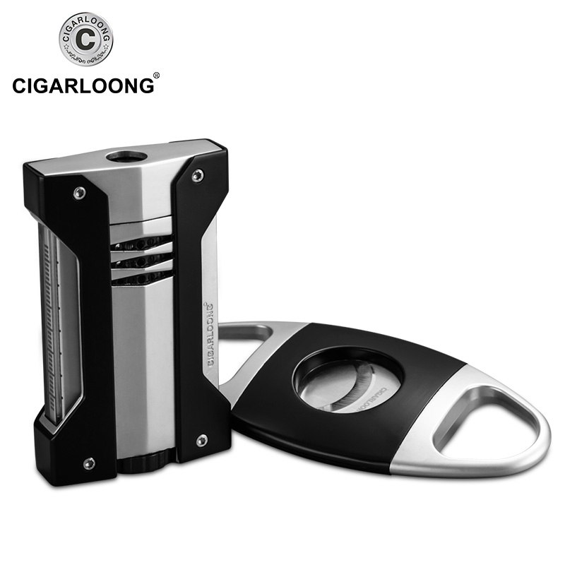 CIGARLOONG Cigar Lighters 2pcs Set With Cigar knife Krupp Stainless Steel Gift Boxed CIGARLOONG Cigar Lighters 2pcs Set With Cigar knife Krupp Stainless Steel Gift Boxed