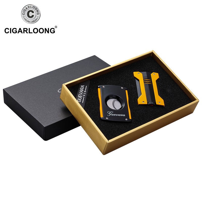 CIGARLOONG Cigar Lighters Set Windproof Straight Punch Lighter with Cigar Scissors 2pcs Set Gift Box CQ-0021 CIGARLOONG Cigar Lighters Set Windproof Straight Punch Lighter with Cigar Scissors 2pcs Set Gift Box CQ-0021