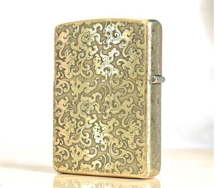 Free shipping windproof lighters Pure copper carved five surface etching Ryukyu YunLongWen Free shipping windproof lighters Pure copper carved five surface etching Ryukyu YunLongWen