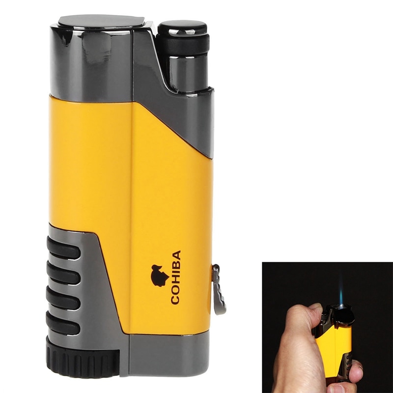 High-Grade Titanium Windproof Jet Flame Refillable Inflatable Flame Lighter & Cigar Punch Lighter gas torch lighter COHIBA High-Grade Titanium Windproof Jet Flame Refillable Inflatable Flame Lighter & Cigar Punch Lighter gas torch lighter