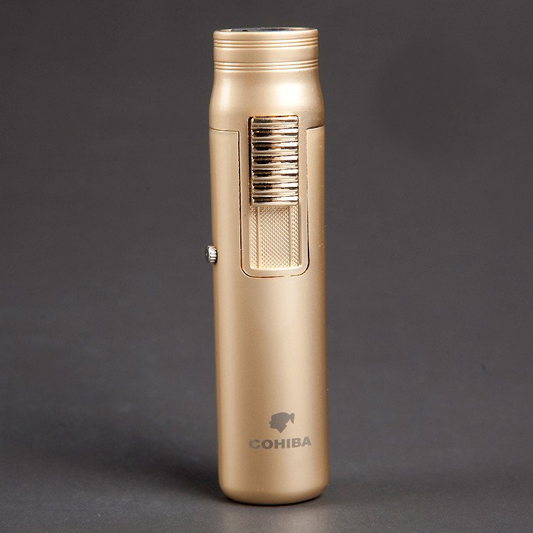 Luxury Portable Single Torch Jet Flame Air inflation Three Color Cigar Lighter W/ Cigar Drill CL-82 COHIBA Luxury Portable Single Torch Jet Flame Air inflation Three Color Cigar Lighter W/ Cigar Drill CL-82