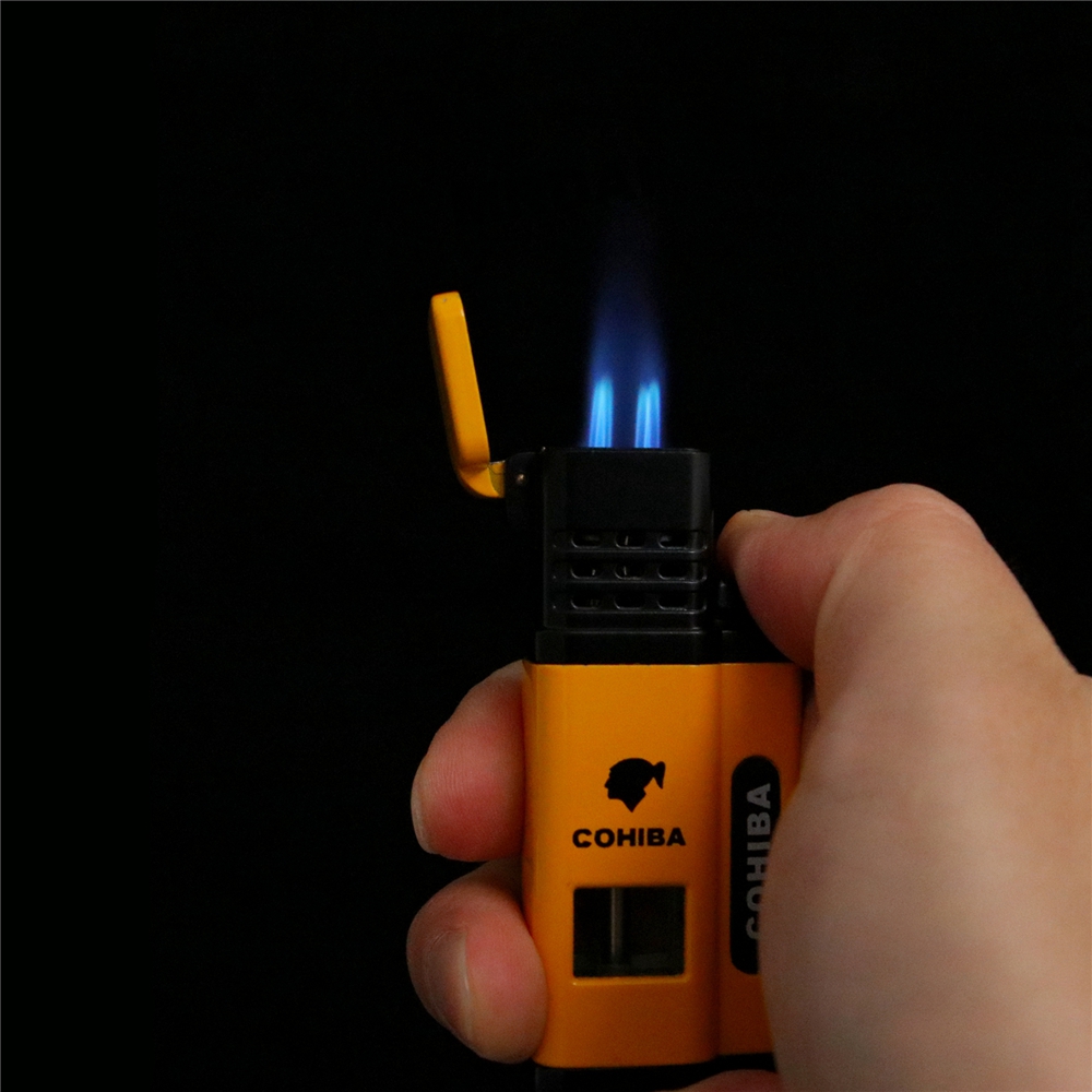 Windproof Lighter Torch Jet Flame Refillable Inflatable Four Flame Lighter & Cigar Punch Lighter COHIBA Fashion High Quality Windproof Lighter Torch Jet Flame Refillable Inflatable Four Flame Lighter & Cigar Punch Lighter