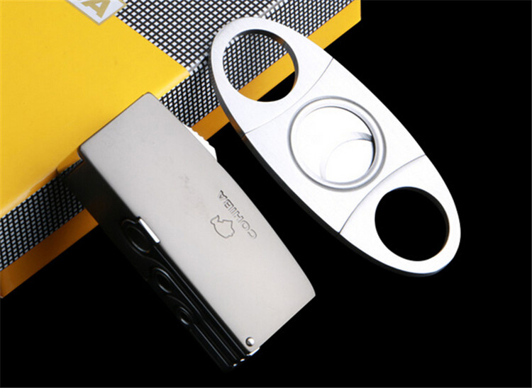 Business Gifts Metal Windproof 2 Torch Jet Flame Gas 3 Punch Cigarette Cigar Lighter With Cigar Cutter COHIBA Business Gifts Metal Windproof 2 Torch Jet Flame Gas 3 Punch Cigarette Cigar Lighter With Cigar Cutter