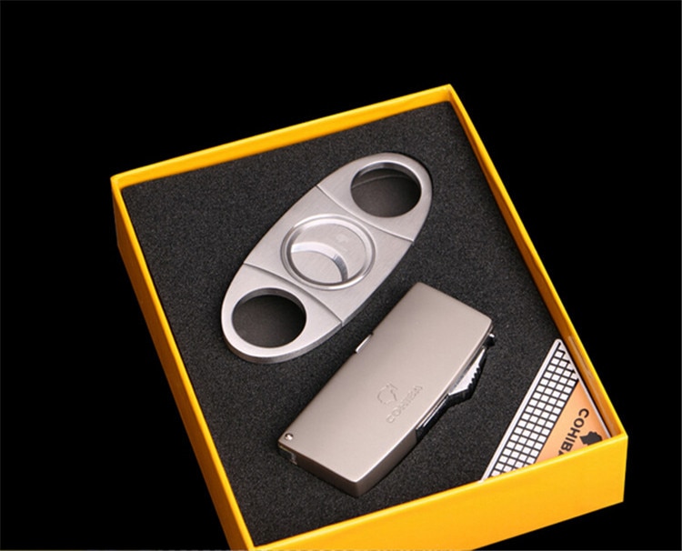 Business Gifts Metal Windproof 2 Torch Jet Flame Gas 3 Punch Cigarette Cigar Lighter With Cigar Cutter COHIBA Business Gifts Metal Windproof 2 Torch Jet Flame Gas 3 Punch Cigarette Cigar Lighter With Cigar Cutter