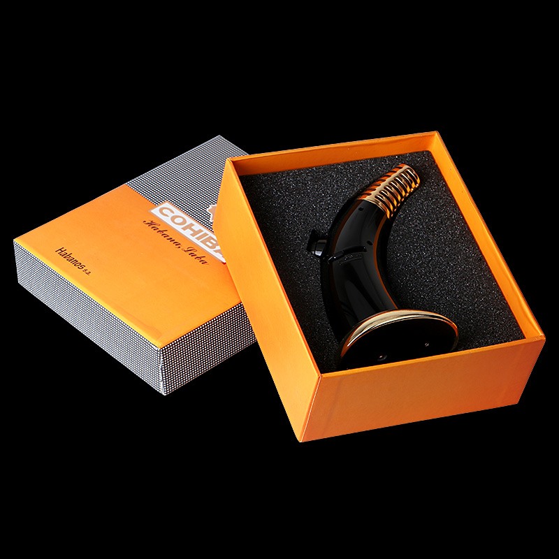 Creative Yellow&Black Titanium Single Torch Jet Windproof Metal Cigar Lighter W/ Original Gift Box COHIBA Creative Yellow&Black Titanium Single Torch Jet Windproof Metal Cigar Lighter W/ Original Gift Box