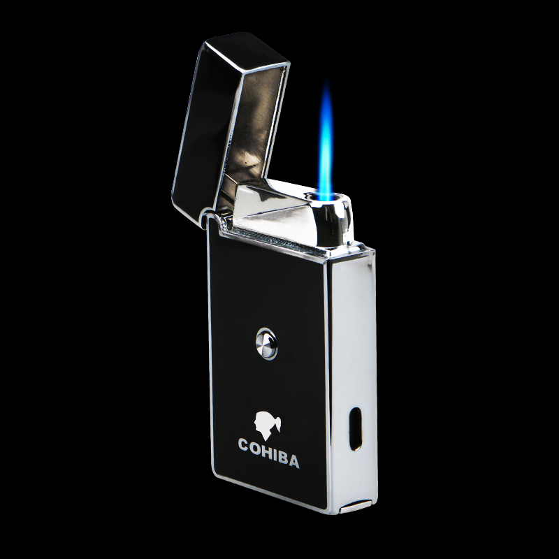 Portable Square White Plaid Pattern Titanium Torch Jet Flame Air inflation Cigar Lighter 2pcs/lot COHIBA Portable Square White Plaid Pattern Titanium Torch Jet Flame Air inflation Cigar Lighter 2pcs/lot
