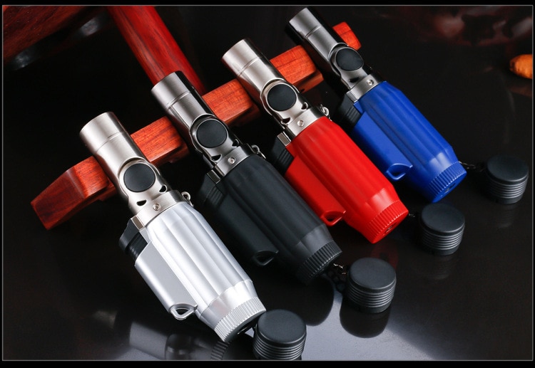 /lot inflatable metal Lighters portable four straight jet torch lighter as christmas windproof lighter with box 1pcs/lot 2017 inflatable metal Lighters portable four straight jet torch lighter as christmas gift windproof lighter with box