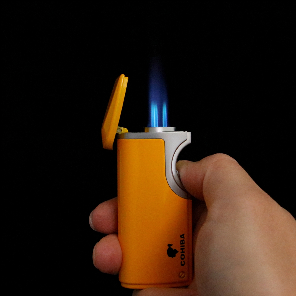 Metal Cigar Lighter Windproof 3 Blue Torch Jet Flame Cigarette Refillable Inflatable Butane Gas Electronic Lighters Gift COHIBA Metal Cigar Lighter Windproof 3 Blue Torch Jet Flame Cigarette Refillable Inflatable Butane Gas Electronic Lighters Gift