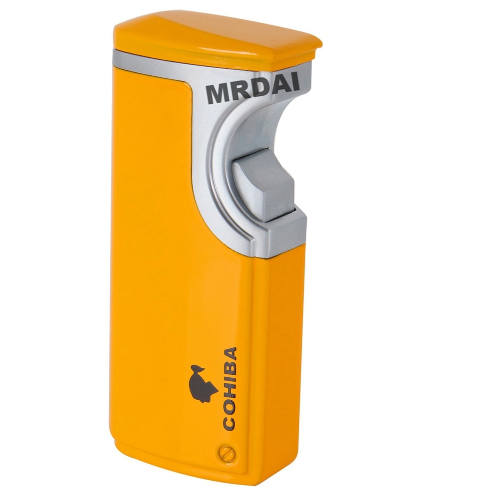 Metal Cigar Lighter Windproof 3 Blue Torch Jet Flame Cigarette Refillable Inflatable Butane Gas Electronic Lighters Gift COHIBA Metal Cigar Lighter Windproof 3 Blue Torch Jet Flame Cigarette Refillable Inflatable Butane Gas Electronic Lighters Gift