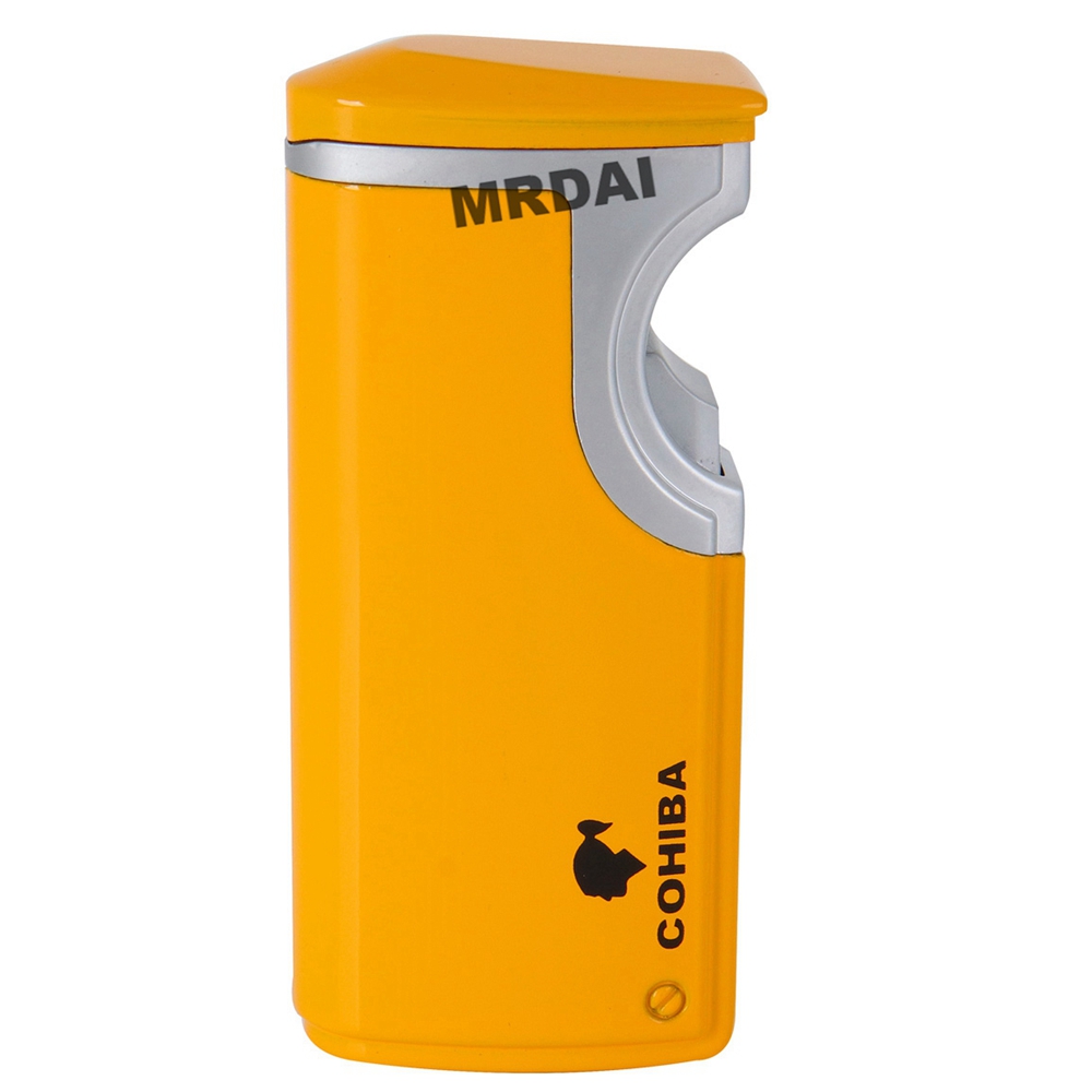 Metal Cigar Lighter Windproof 3 Blue Torch Jet Flame Cigarette Refillable Inflatable Butane Gas Electronic Lighters Gift COHIBA Metal Cigar Lighter Windproof 3 Blue Torch Jet Flame Cigarette Refillable Inflatable Butane Gas Electronic Lighters Gift