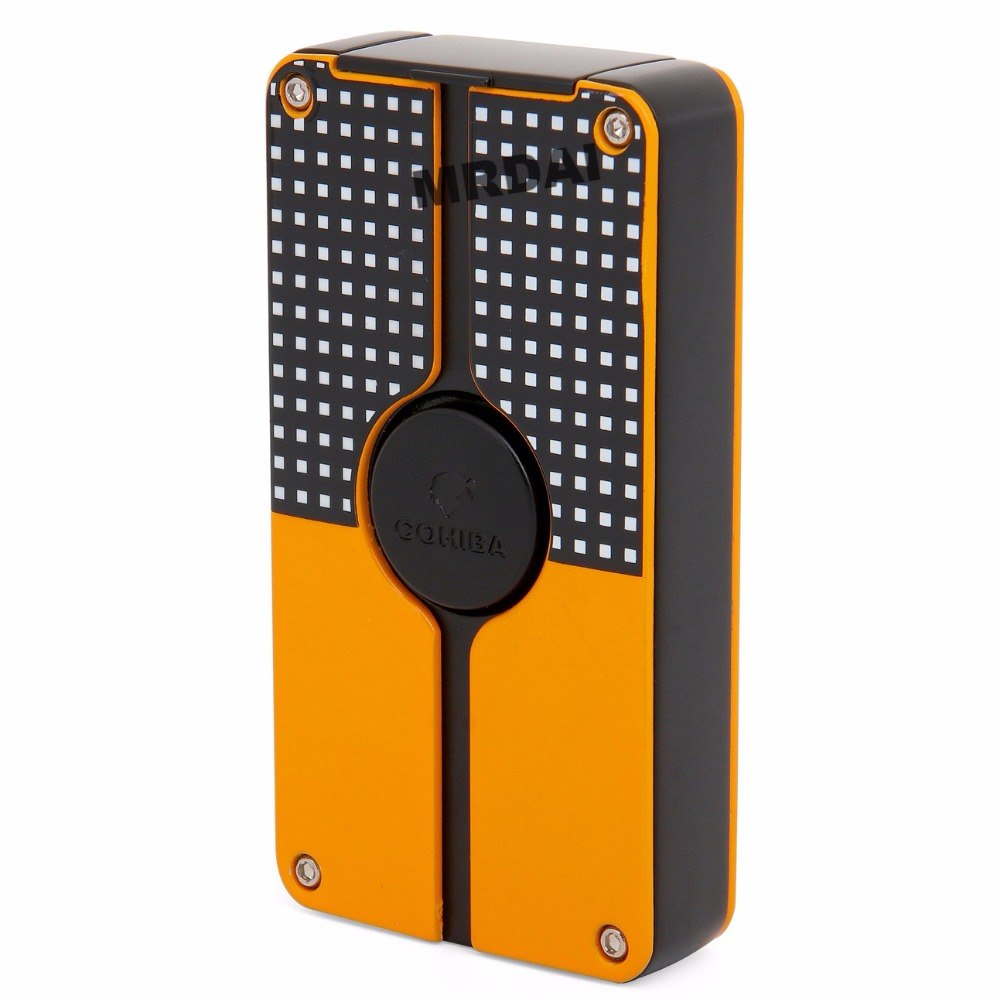 Metal Middle Button Cigar Lighter Windproof 3 Blue Torch Jet Flame Cigarette Refillable Inflatable Butane Gas Lighters COHIBA Metal Middle Button Cigar Lighter Windproof 3 Blue Torch Jet Flame Cigarette Refillable Inflatable Butane Gas Lighters