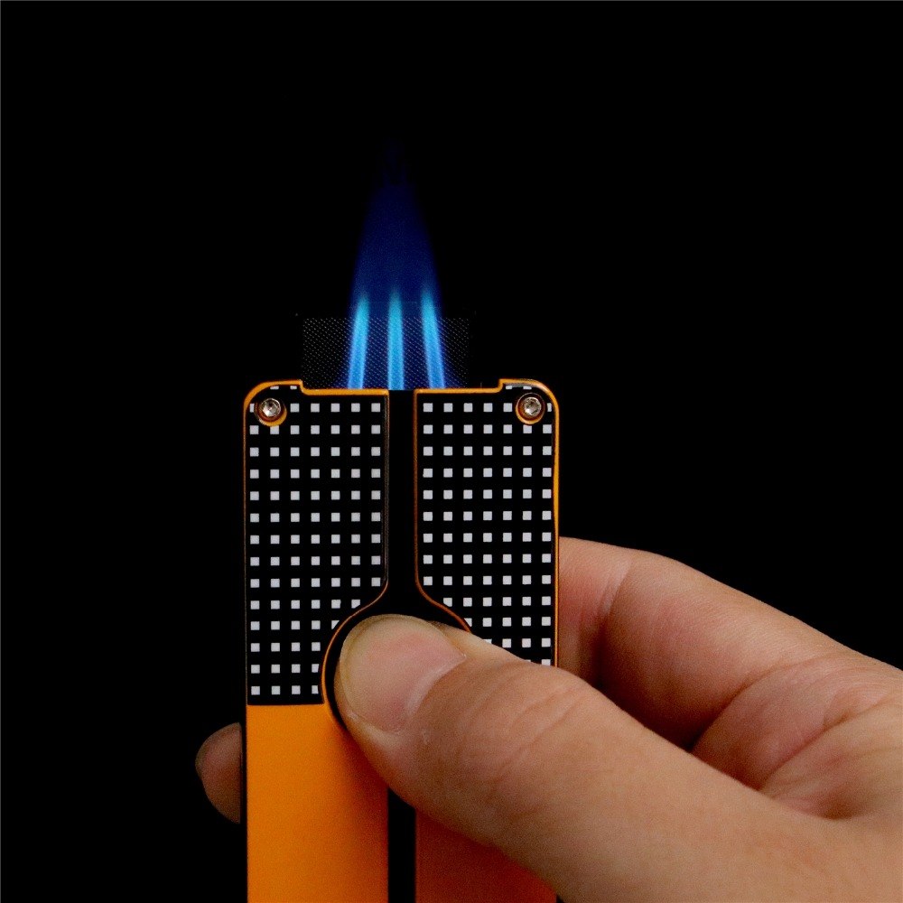 Metal Middle Button Cigar Lighter Windproof 3 Blue Torch Jet Flame Cigarette Refillable Inflatable Butane Gas Lighters COHIBA Metal Middle Button Cigar Lighter Windproof 3 Blue Torch Jet Flame Cigarette Refillable Inflatable Butane Gas Lighters