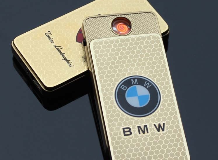 2PCS/LOT Golden Car Logo Pattern Electronic Windproof Cigar Lighter Flameless USB Lighter 2PCS/LOT Fashion Golden Car Logo Pattern Electronic Windproof Cigar Lighter Flameless USB Lighter
