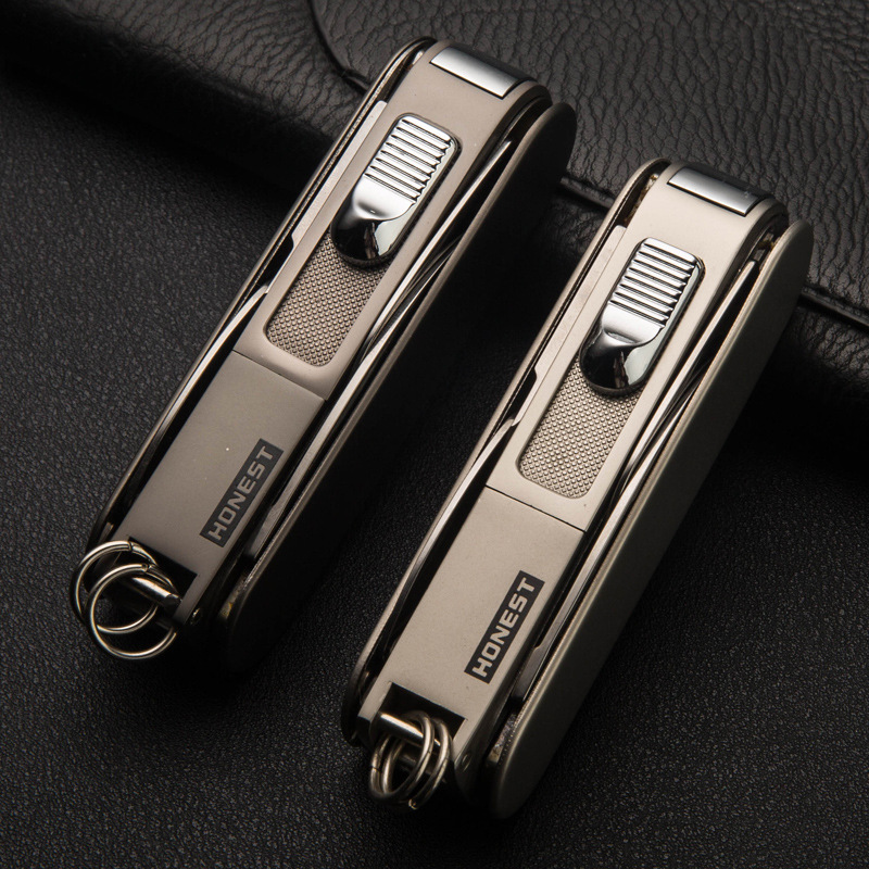 2pcs/lot Multi-function 2017 outdoor gas lighter with box as smoke tool or christmas gift Cool jet lighter with knife isqueiro