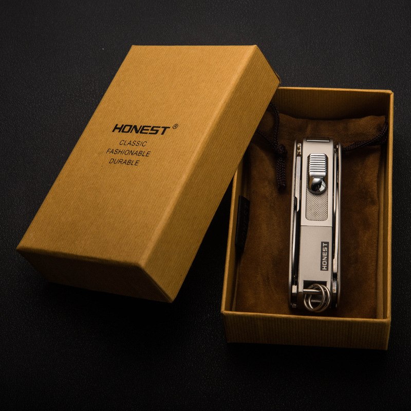 2pcs/lot Multi-function 2017 outdoor gas lighter with box as smoke tool or christmas gift Cool jet lighter with knife isqueiro