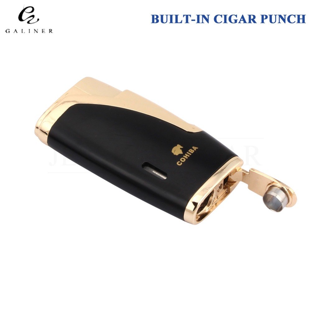 Metal 1 Jet Flame Cigar Lighter Refillable Butane Gas Torch Lighters Cigarette Smoking Lighter With Cigar Punch COHIBA Gadgets Metal 1 Jet Flame Cigar Lighter Refillable Butane Gas Torch Lighters Cigarette Smoking Lighter With Cigar Punch