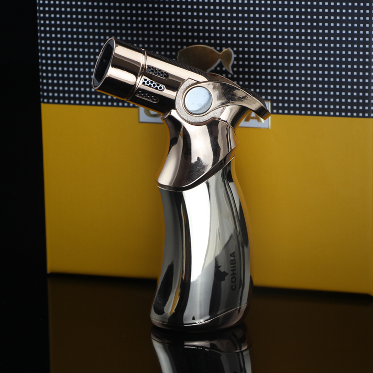 am128 gun style windproof metal butane jet gas lighter