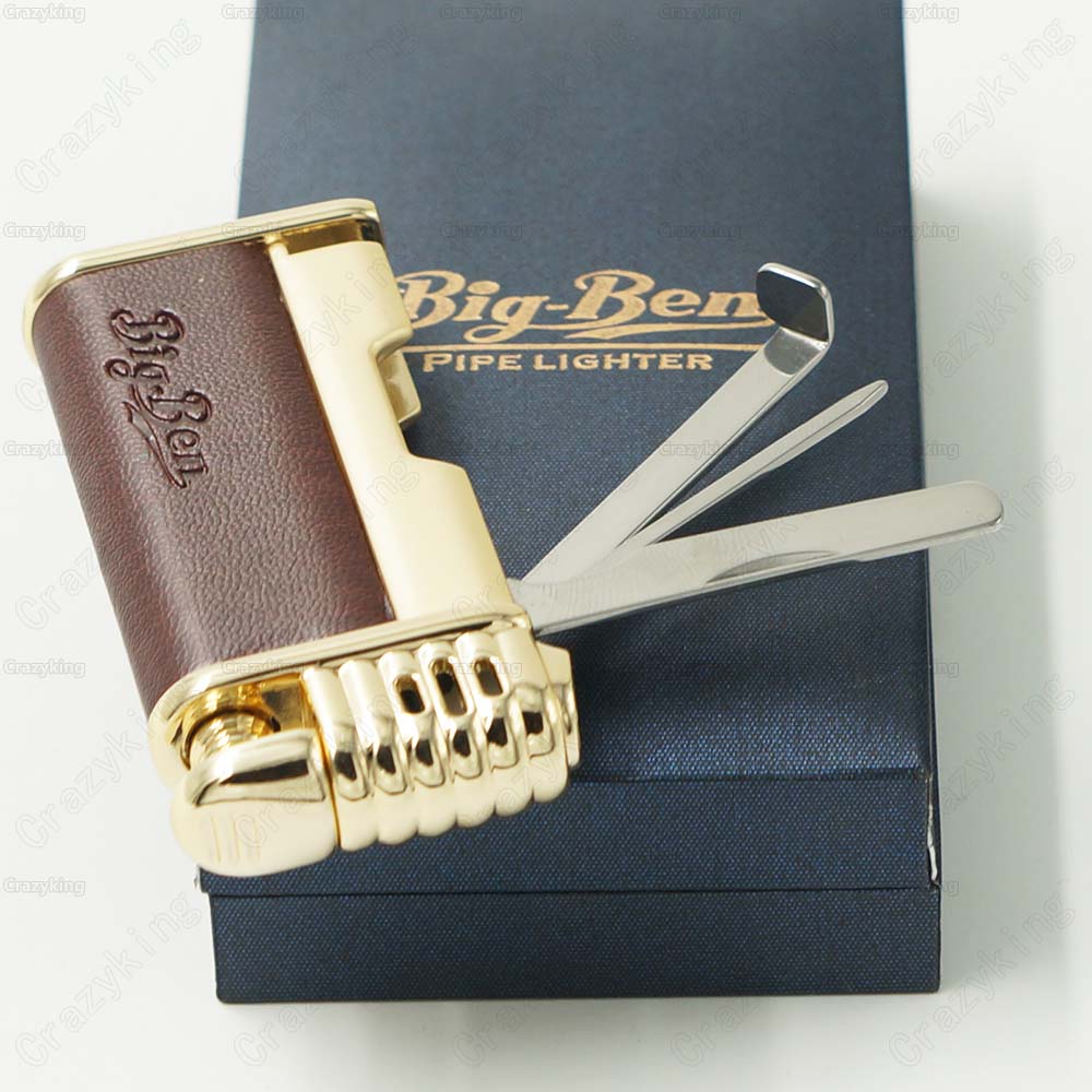 Big Ben Leather Metal Tobacco Pipe lighter With 3 Pipe Cleaner Tool