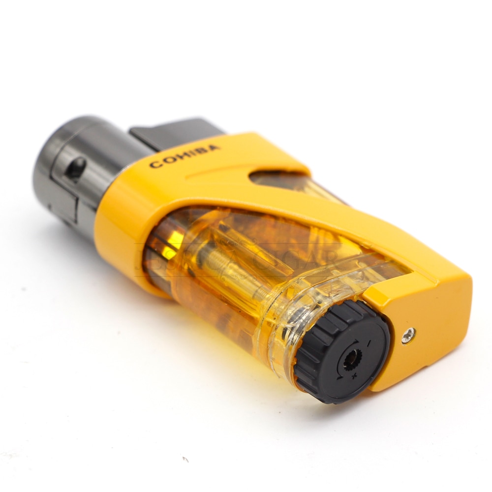 Plastic Transparent Cigar Ligher 3 Jet Frame Torch Lighter Refillable Gas Lighter Butane Cigarette Lighters With Gift Box COHIBA Plastic Transparent Cigar Ligher 3 Jet Frame Torch Lighter Refillable Gas Lighter Butane Cigarette Lighters With Gift Box