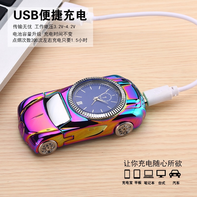 Creative Sports Car Shape with Watch Function Windproof Electronic Cigar Lighter Personality Rechargeable USB Lighter Creative Sports Car Shape with Watch Function Windproof Electronic Cigar Lighter Personality Rechargeable USB Lighter