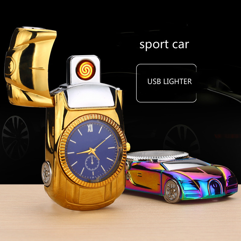 Creative Sports Car Shape with Watch Function Windproof Electronic Cigar Lighter Personality Rechargeable USB Lighter Creative Sports Car Shape with Watch Function Windproof Electronic Cigar Lighter Personality Rechargeable USB Lighter