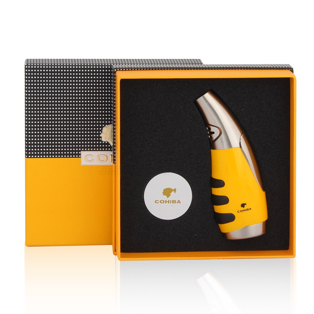 Wind Proof Metal Jet Torch Flame Cigar Cigarette Lighter& Lighters Refillable Butane Smoking Lighter With Gift Box COHIBA Wind Proof Metal Jet Torch Flame Cigar Cigarette Lighter& Lighters Refillable Butane Smoking Lighter With Gift Box