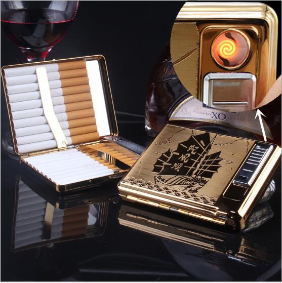 Metal Cigarette Case Box Electronic Rechargeable USB Cigarette Lighter 20 cigarettes eagle motor Metal Cigarette Case Box Electronic Rechargeable USB Cigarette Lighter 20 cigarettes eagle motor