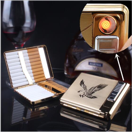 Metal Cigarette Case Box Electronic Rechargeable USB Cigarette Lighter 20 cigarettes eagle motor Metal Cigarette Case Box Electronic Rechargeable USB Cigarette Lighter 20 cigarettes eagle motor